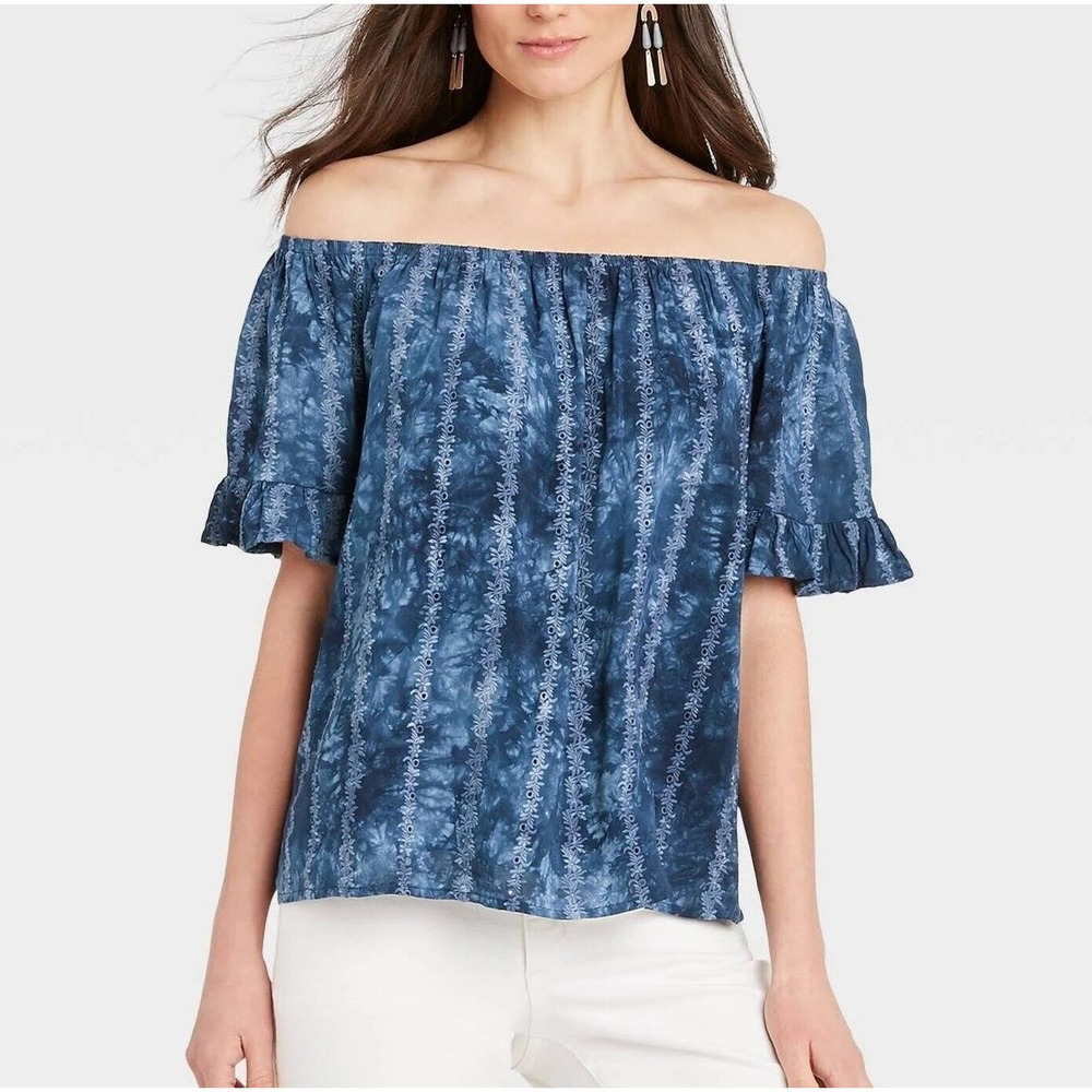 KNOX ROSE Off The Shoulder Floral Embroidered Eyelet Top